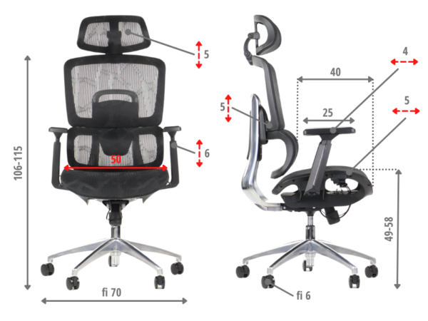 dimensions MetaMeb – ErgoNew A1 siedzisko siatkowe – dimensions – zdjęcie 8